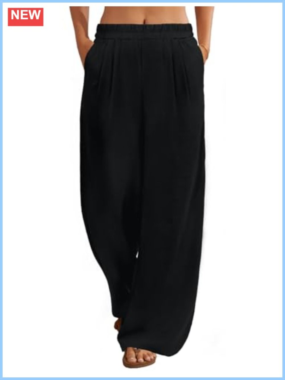 Women Pleated Wide Leg Linen Blend Palazzo Pants with Pockets